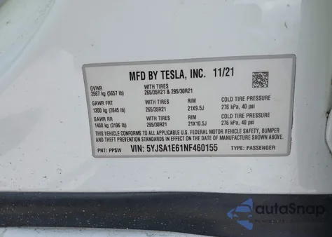 2022 Tesla Model S Plaid Tri Motor All-Wheel Drive from USA, damaged, VIN 5YJSA1E61NF460155